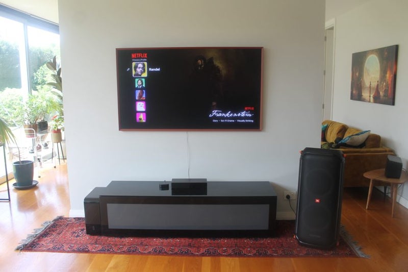 65” Samsung The Frame QLED 4K TV + Wall Mount + Red Custom Bezel Borders Carousel 8