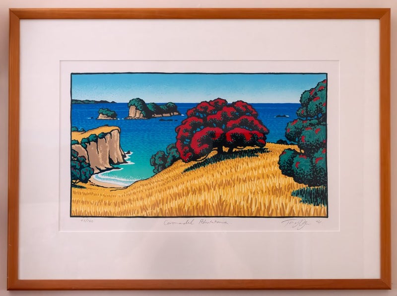 Tony Ogle "Coromandel Pohutukawa" original framed screenprint, limited edition Carousel 1