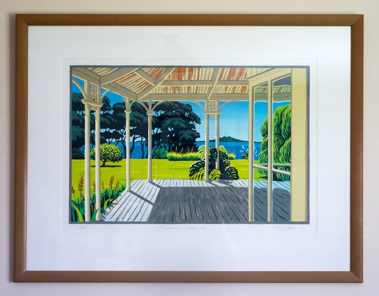 Tony Ogle "Takapuna Veranda" original framed screenprint, limited edition 1/100 Carousel 1