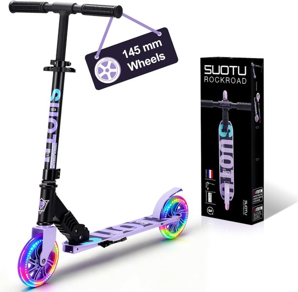 Suotu K18 Black & Purple Kids Scooter with LED Wheels – Adjustable & Foldable Carousel 1