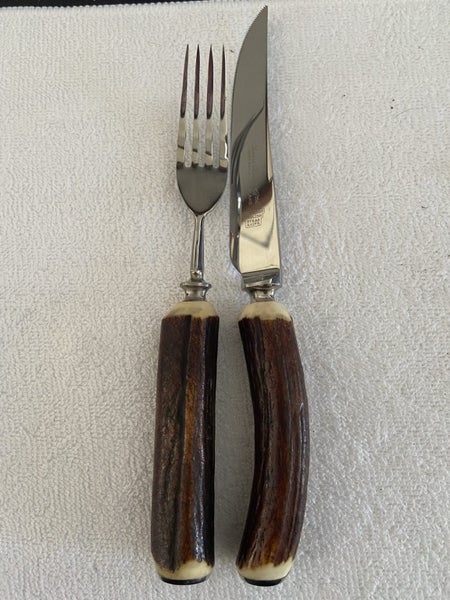Sheffield Steak Knives and Forks set with Red Deer Stag Antler Carousel 5