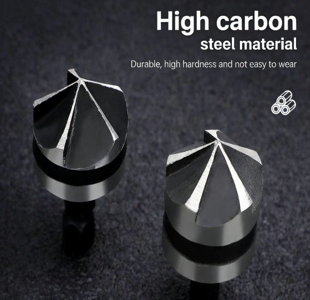 90 Degree Five Flute Countersink Chamfer Bit Set 12mm 16mm 19mm Hex Shank Carousel 1