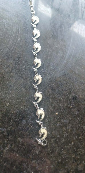 VINTAGE SILVER AND MOTHER OF PEARL DOLPHIN BRACELET Carousel 4