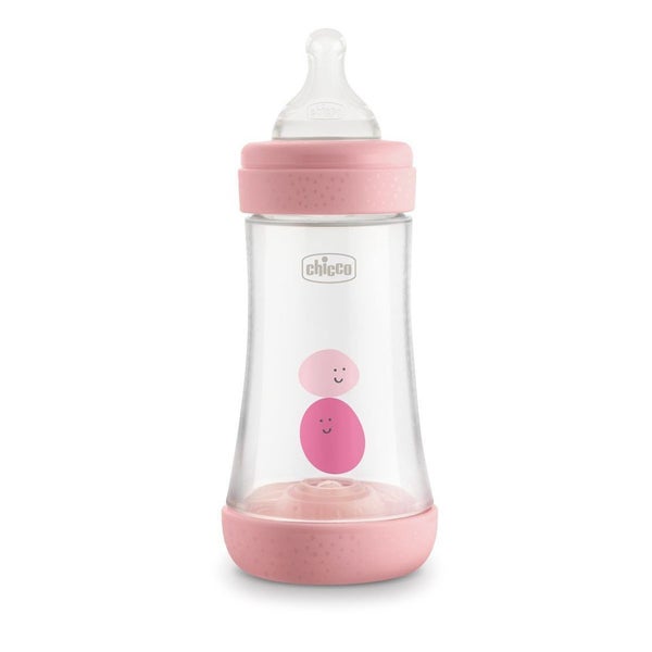 Chicco Nursing Baby Perfect5 240ml Feeding Bottle Medium Silicone Teat 2m+ Pink Carousel 1