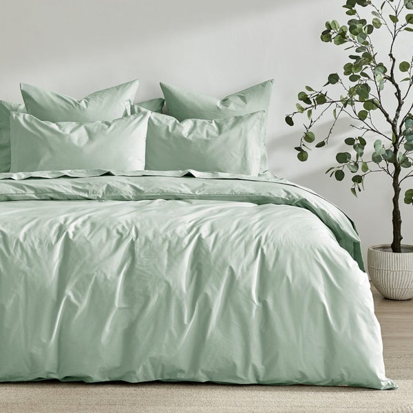 Dreamaker 300TC Cotton Percale Duvet Cover Set Sage King Bed Carousel 1