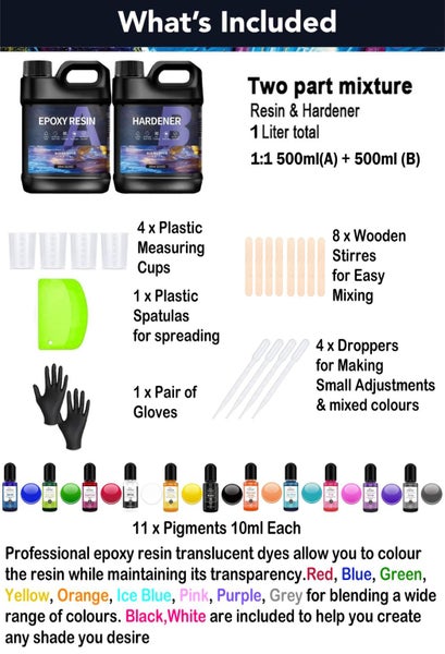 Epoxy Resin 1:1 1000ml with pigments kit Carousel 2