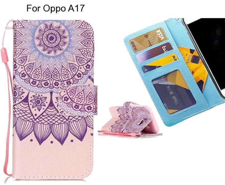 Oppo A17 case 3 card leather wallet case printed ID Carousel 1