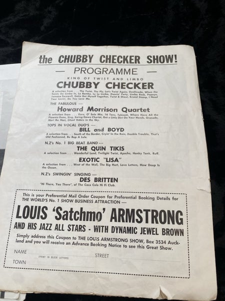 program from a 1960s tour in NZealand featuring Louis "Satchmo" Armstrong Carousel 15