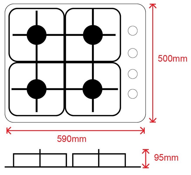 Vogue Gas Cooktop 60cm Side Control Carousel 2