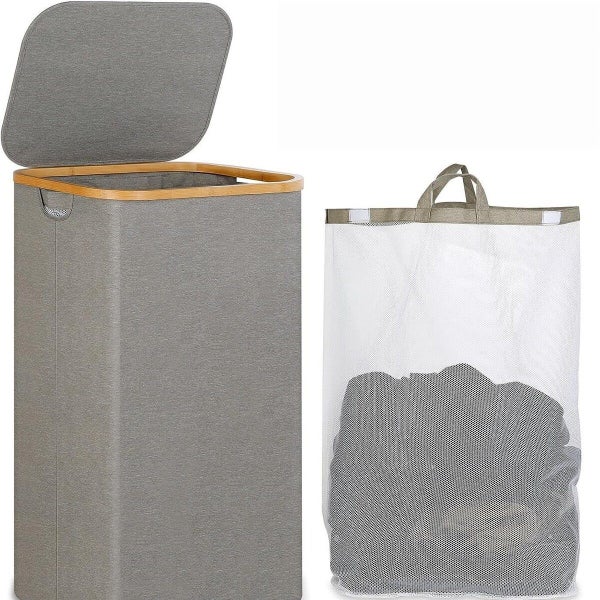 110L Large Laundry Basket with Lid Collapsible Clothes Basket Organizer Carousel 1