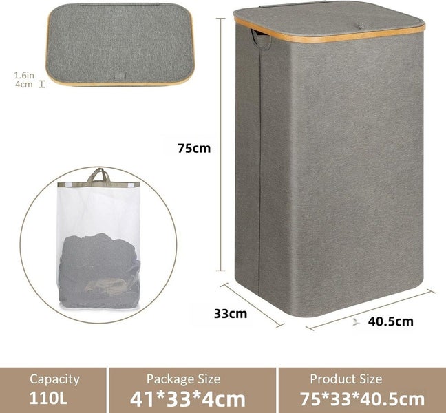 110L Large Laundry Basket with Lid Collapsible Clothes Basket Organizer Carousel 7