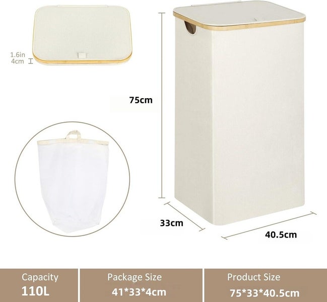 110L Large Laundry Basket with Lid Collapsible Clothes Basket Organizer Carousel 7