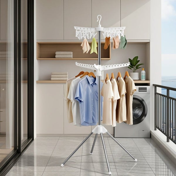 Clothes Rack Airer 2 Tier Rotatable Hanger Foldable Carousel 1
