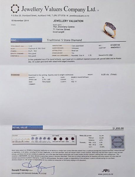 Traditional 5 Stone Diamond Ring + Valuation Carousel 7