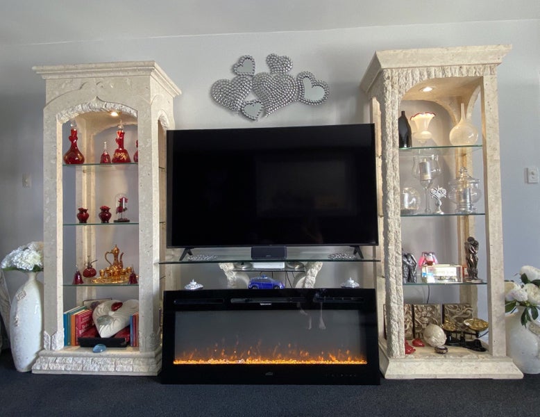 Beautiful Large Stone Facade 4 Tier Wall Unit with 3 Glass Shelves Carousel 1