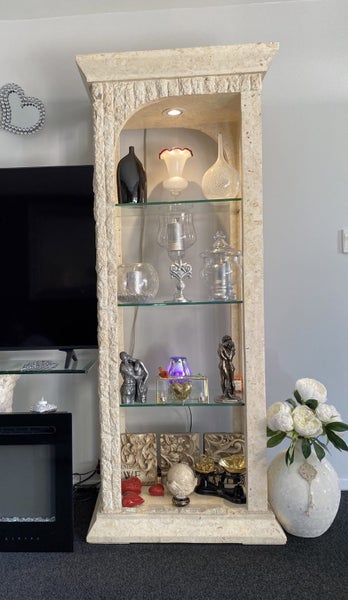 Beautiful Large Stone Facade 4 Tier Wall Unit with 3 Glass Shelves Carousel 2