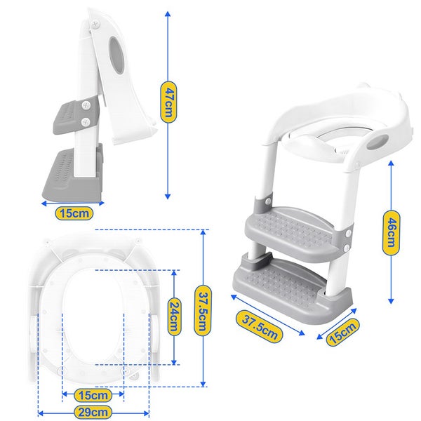 Bopeep Kids Toilet Ladder Toddler Training Step Stool Soft Seat Non Slip Grey Carousel 10