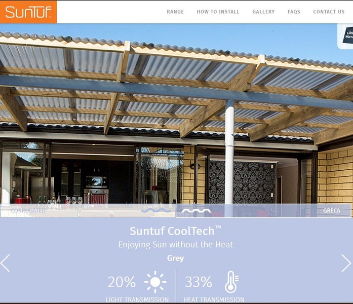 10 x Suntuf Greca Cooltech Polycarbonate Roofing - 2700 x 810 - Grey Carousel 1