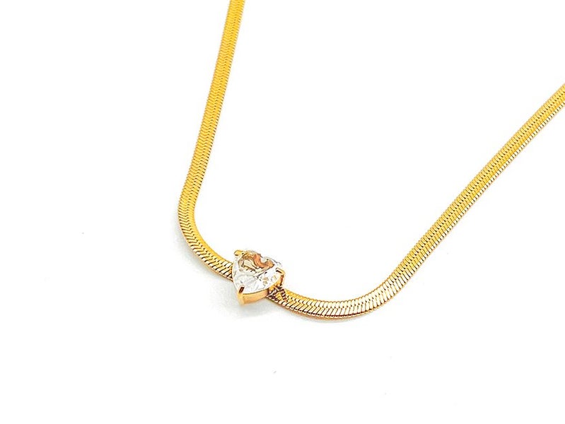 Heart Cubic Zirconia Necklace, 14K Gold Plated Titanium Carousel 1