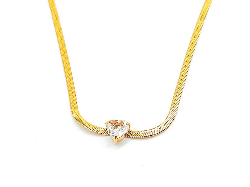 Heart Cubic Zirconia Necklace, 14K Gold Plated Titanium Carousel 2