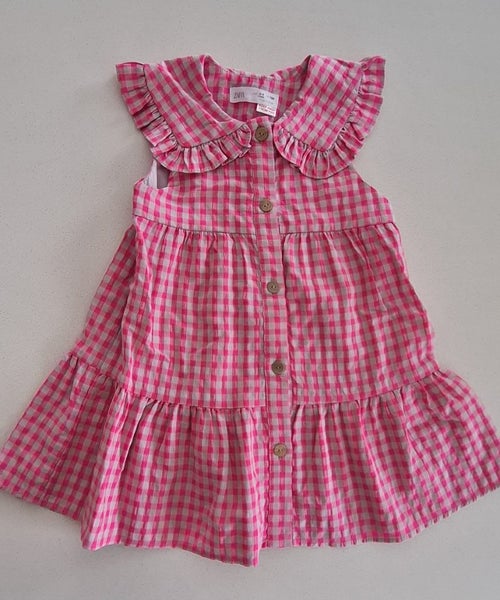 Zara pink checked dress sz 4 Carousel 1