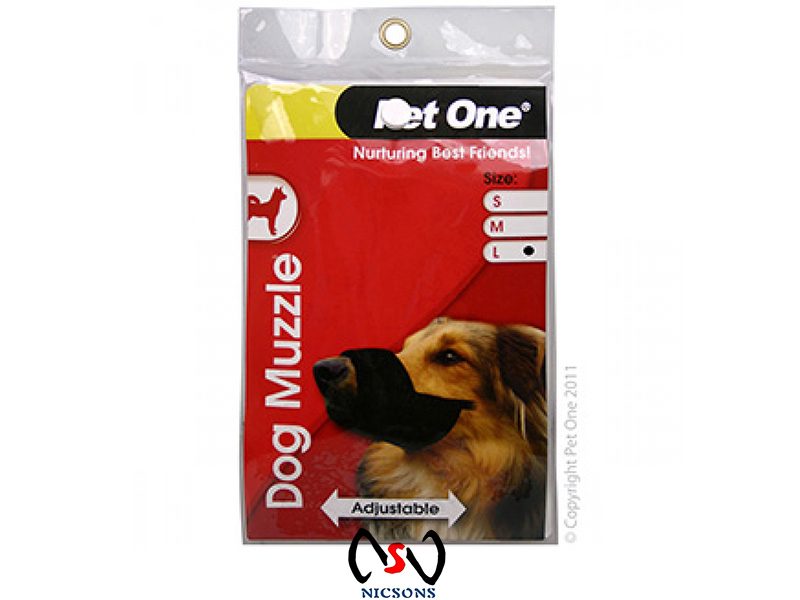Pet One Dog Muzzle Nylon Adjustable (L) Black Carousel 1