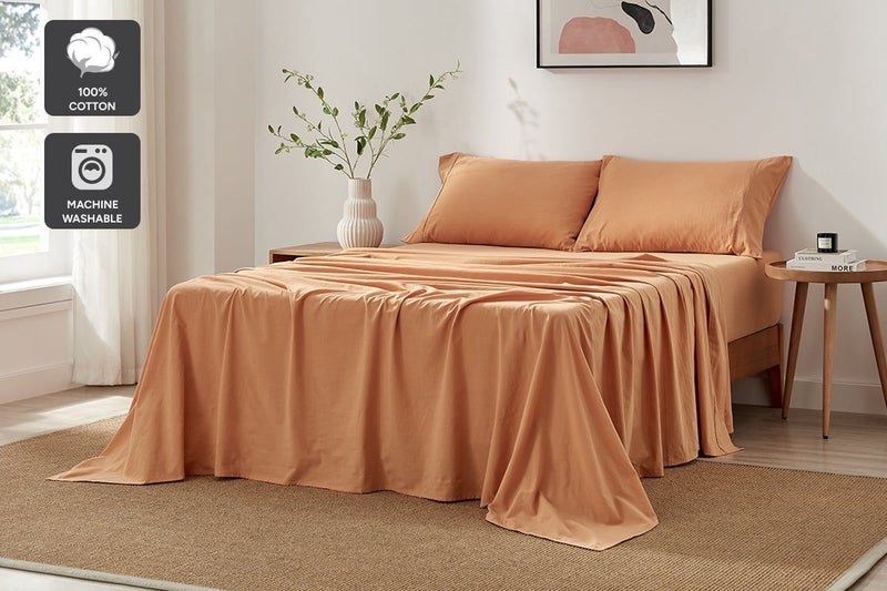 Brosa Stonewashed Cotton Sheet Set (Terracotta, Single) Carousel 2