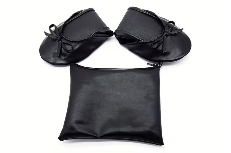 Women Foldable Ballet Flat Roll Slipper Shoes Dance Shoes Party Ball Prom-Black Carousel 1
