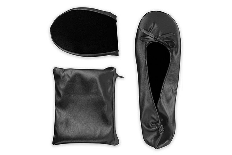Women Foldable Ballet Flat Roll Slipper Shoes Dance Shoes Party Ball Prom-Black Carousel 2