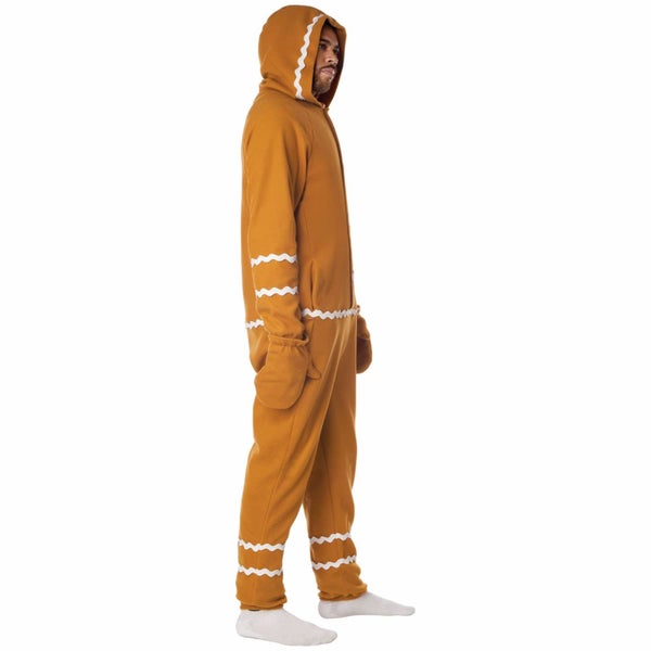 Gingerbread Man Fleece Jumpsuit Christmas Festival Adult Unisex Mens Costume Carousel 2