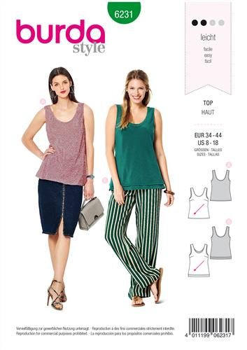 Burda Style Pattern 6231 Misses' Top with Rounded Neckline – Singe or Double Carousel 1