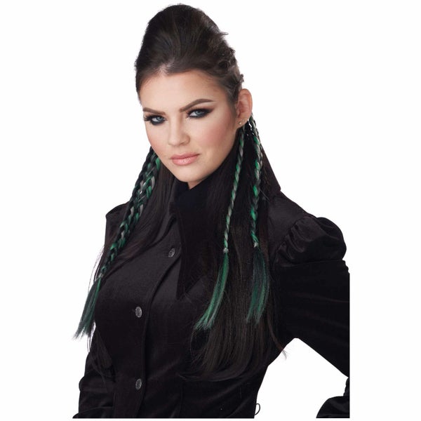Steampunk Pirate Voodoo Viking Green Grey Child Girls Clip-In Braids Carousel 1