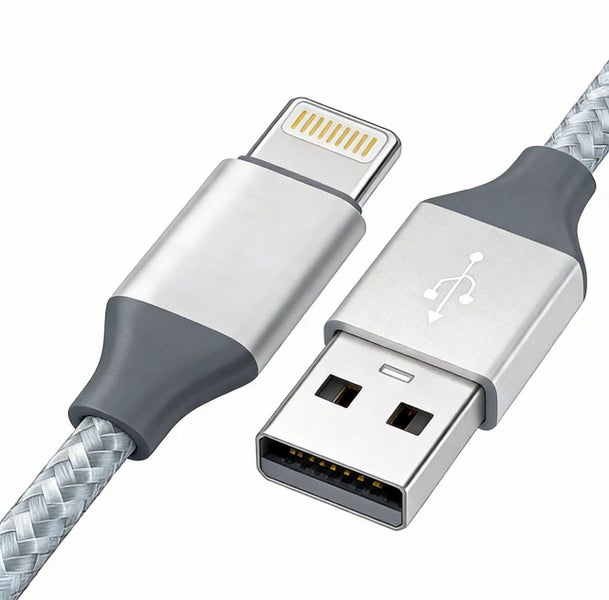 3M Silver Gray Braided USB to Lightning Cable Fast Charging Carousel 1