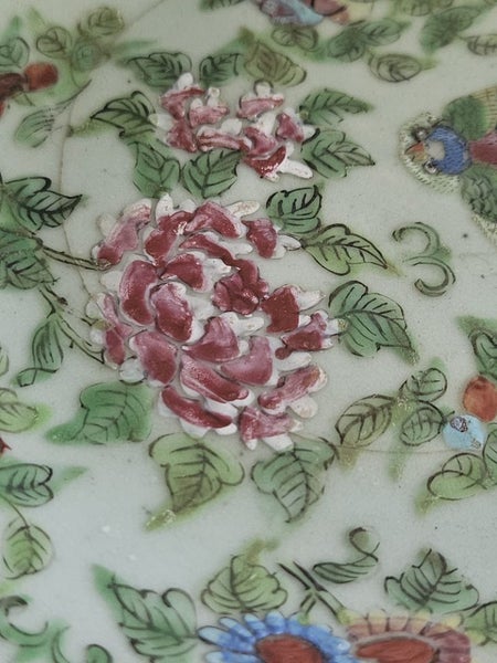 A stunning antique Chinese famille rose celadon plate signed Carousel 2