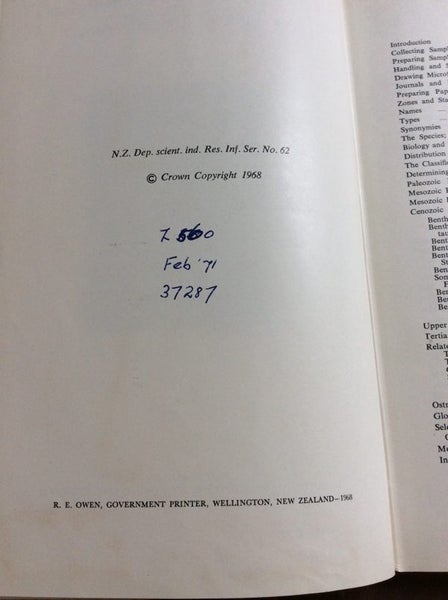 HANDBOOK OF NZ MICROFOSSILS ** 1968 ** HARDCOVER Carousel 2