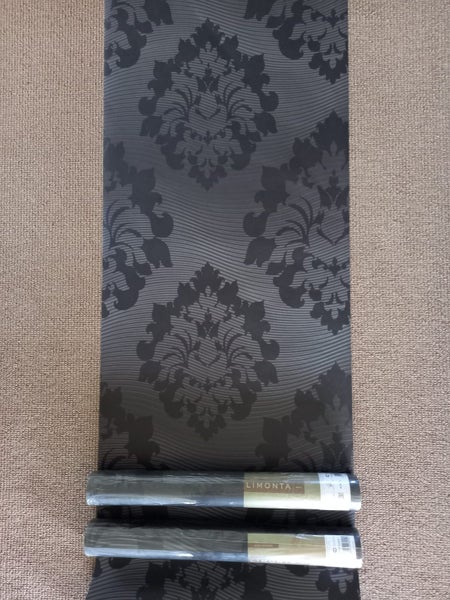 Wallpaper. Contemporary Damask - Black & Metallic Grey. #801 09. 2 roll bundle Carousel 3