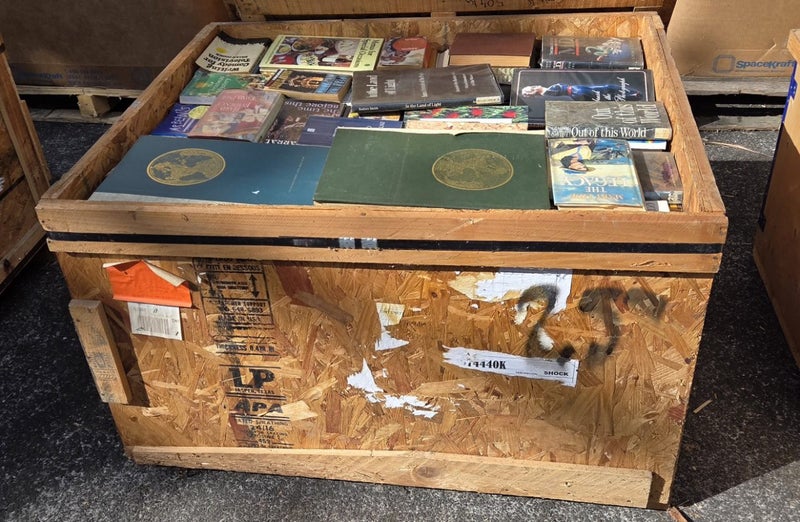 $1 = RES Wooden crate #55 assorted books Carousel 1