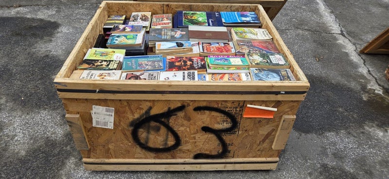 $1 = RES Wooden crate #63 assorted books Carousel 1