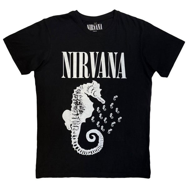 Nirvana Seahorse And Logo Mono Premium Carbon Finish T Shirt Carousel 1