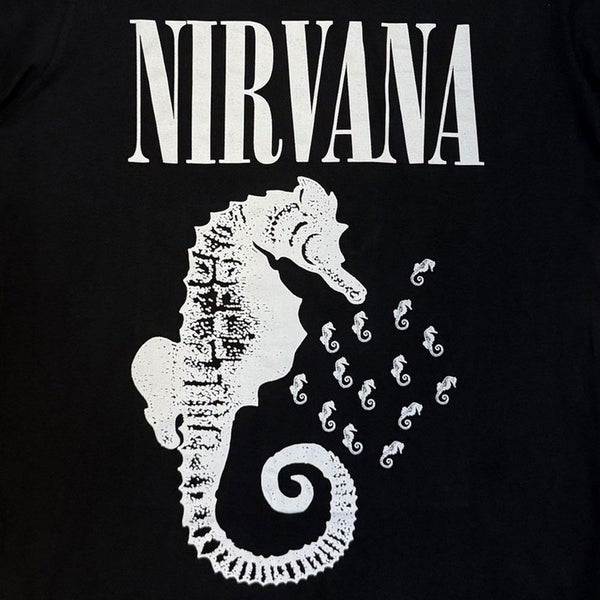 Nirvana Seahorse And Logo Mono Premium Carbon Finish T Shirt Carousel 3