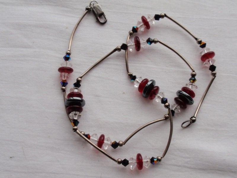 Crystal , hematite and silver bead necklace, 925 clasp Carousel 4