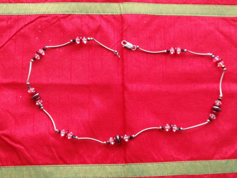 Crystal , hematite and silver bead necklace, 925 clasp Carousel 1