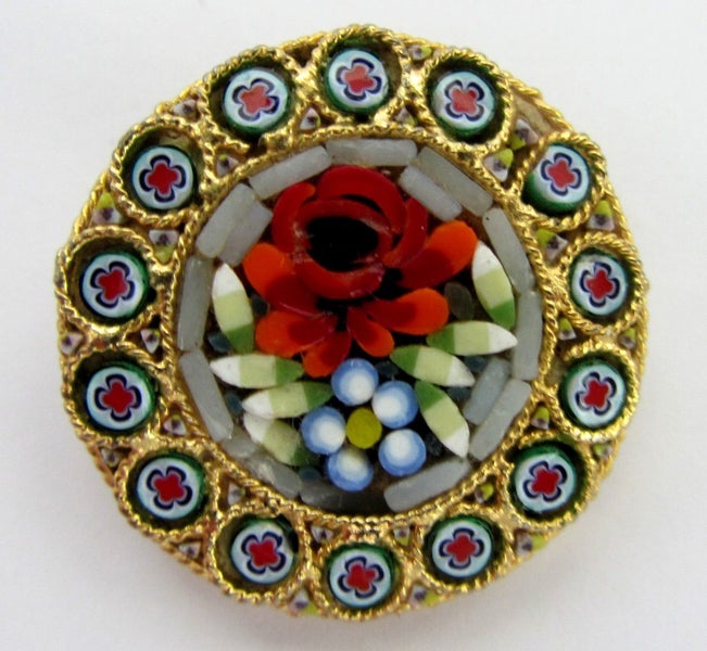 VINTAGE 1950'S ITALIAN MICRO MOSAIC BROOCH - HANDCRAFTED IN ITALY Carousel 1