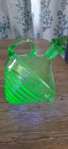 RARE Collectable Uranium Glass - Antique Art Deco French Glass Wine Decanter Carousel 1