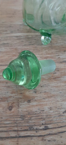 RARE Collectable Uranium Glass - Antique Art Deco French Glass Wine Decanter Carousel 13