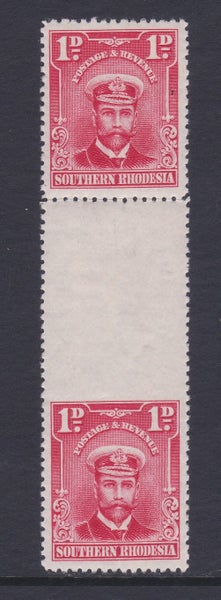Southern Rhodesia - 1924 KGV 1d Bright Rose - Gutter Pair/Imperf - LHM - 2 Carousel 1