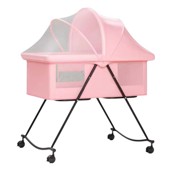 Luna Portable Compact Folding Baby Bassinet with Canopy and Locking Wheels Carousel 1
