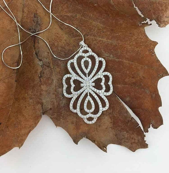 925 Sterling Silver CZ Diamond Necklace "Bridgerton" Carousel 2