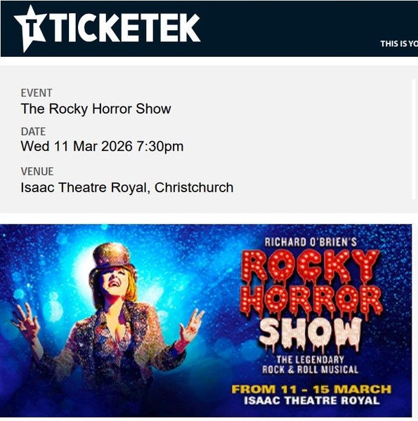 Rocky Horror - Christchurch Tickets x2 Carousel 1
