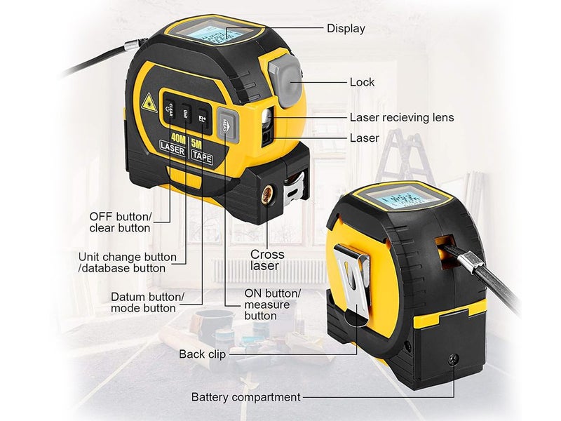 Laser Tape Measure, 40M Laser Measure, 5M Tape Measure Carousel 2
